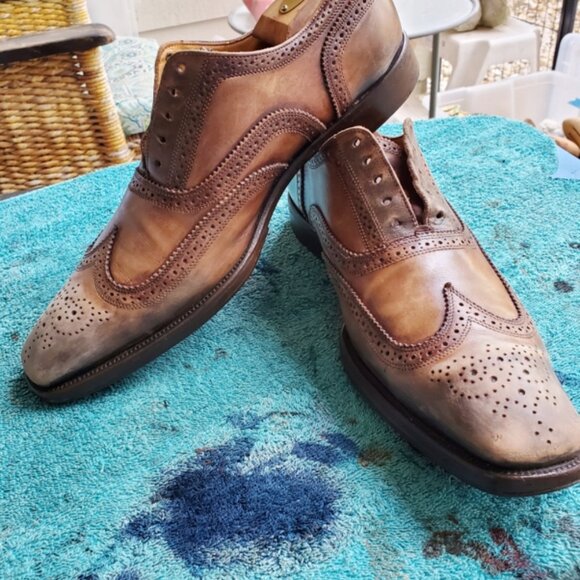 PROJECT SHOES Barneys 10 US Brown Italian Wingtip Oxford - Picture 1 of 5